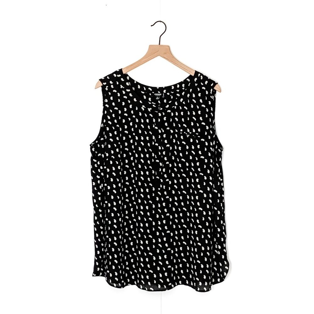 PREMISE black white print sleeveless blouse 1X